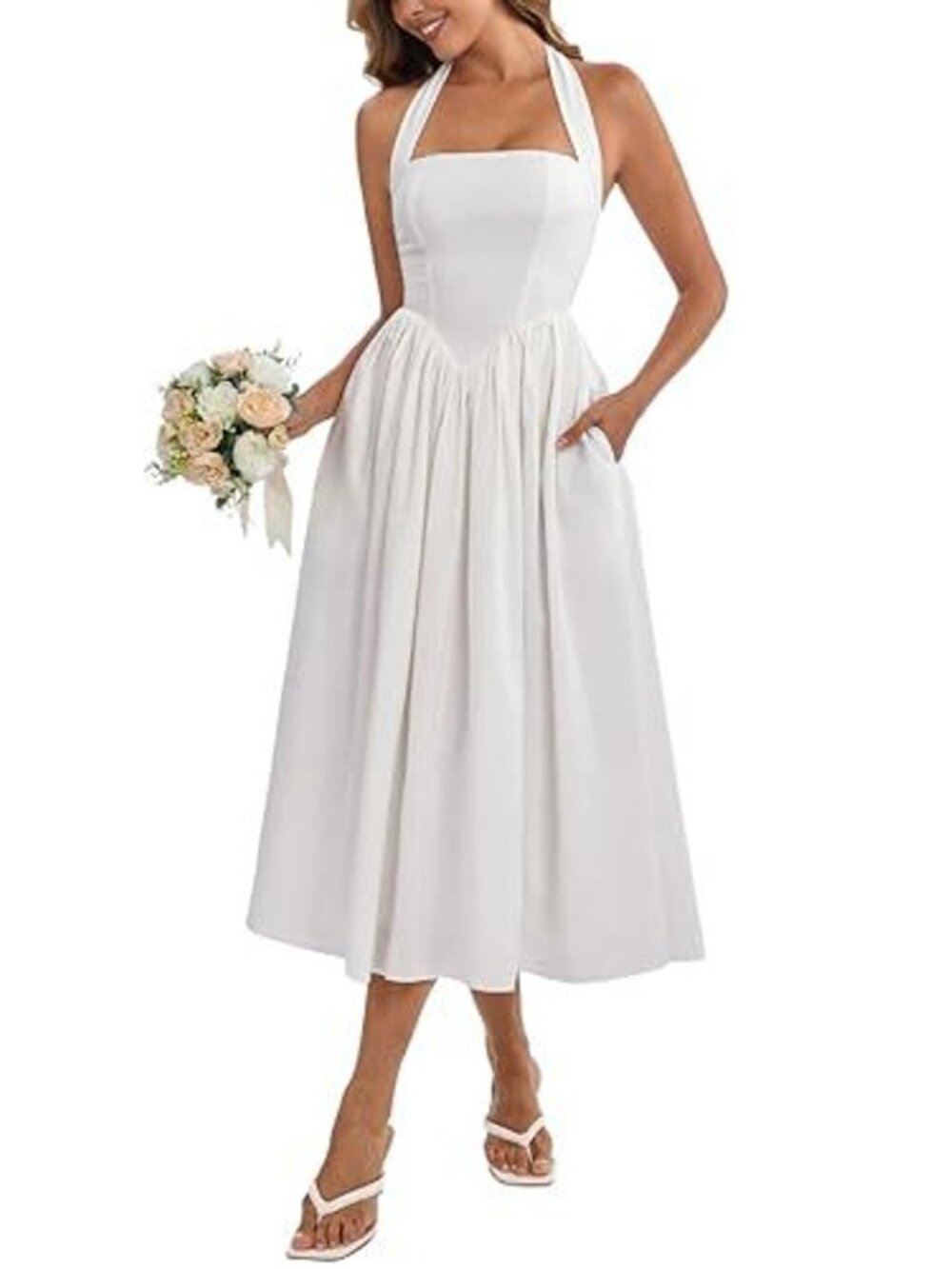 Parthea Halter Corset Midi Dress White XS - 1475